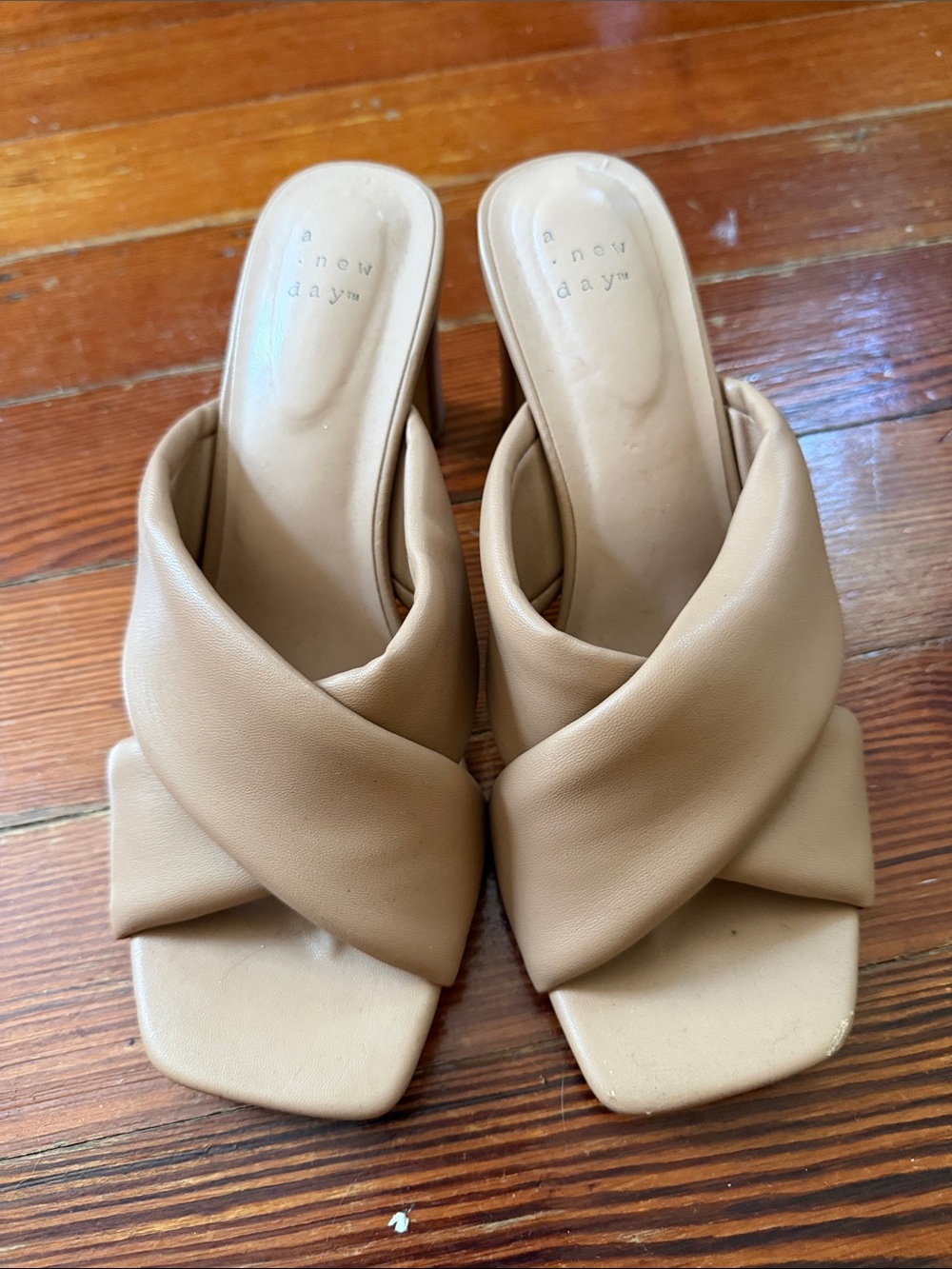 a new day Beige Crisscross Slide Heeled Mules